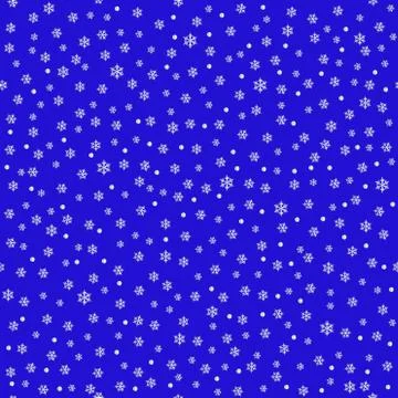 Wrapping paper seamless background with silver snow flakes on blue background Stock Illustration