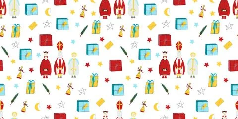 Wrapping paper, seamless pattern for saint nicholas day. Vector illustration Stock Illustration