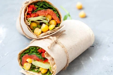 Wraps with salmon Stock Photos