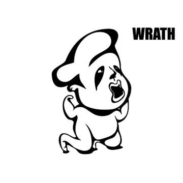 Wrath. hand drawn vector monochrome outline cartoon character illustration wi Stock Illustration