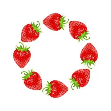 Wreath from 3d red strawberries with space for text. Realistic sweet food. Or Stock Illustration