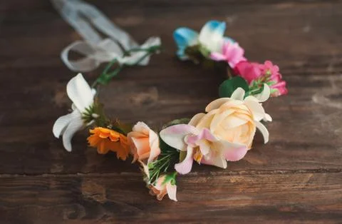 Wreath of artificial flowers Stock Photos