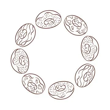 Wreath with assorted donut arranged in a decorative ring on a white background Stock Illustration
