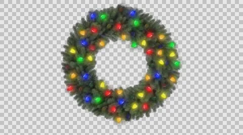 Wreath With Blinking Christmas Lights ALPHA LOOP Stock Footage