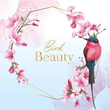 Wreath with blossom bird concept design watercolor illustration Stock Illustration