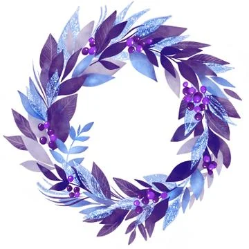 Wreath with blue leaves Stock Illustration