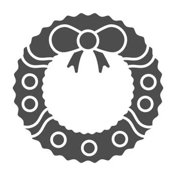 Wreath with bow line and solid icon. Round Xmas pine garland outline style Stock Illustration