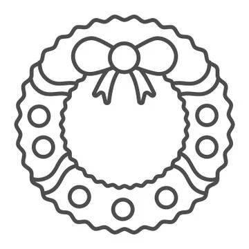 Wreath with bow line and solid icon. Round Xmas pine garland outline style 스톡 일러스트