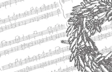 The wreath of branches of Christmas trees on notes background. New year and Stock Illustration