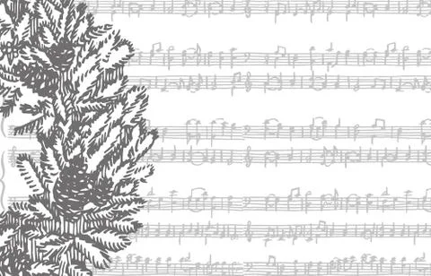 The wreath of branches of Christmas trees on notes background. New year and Stock Illustration