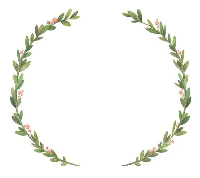 Wreath of branches. Round frame made of green leaves, template for design with Stock Illustration