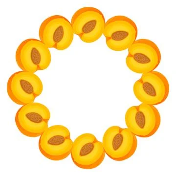 Wreath from bright peach fruit with space for text. Cartoon organic sweet foo Stock Illustration