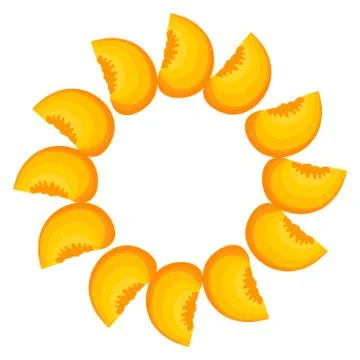 Wreath from bright peach fruit with space for text. Cartoon organic sweet foo Stock Illustration
