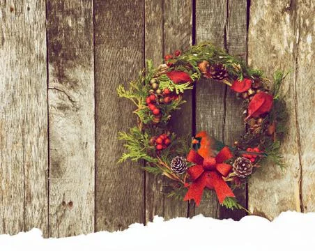 Wreath with cardinal. Stock Photos