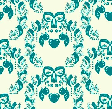 Wreath christmas vector damask pattern seamless white Stock Illustration