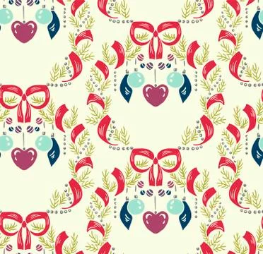 Wreath christmas vector damask pattern seamless Stock Illustration