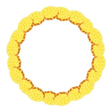 Wreath from cut rings pineapple with space for text. Cartoon organic sweet fo Stock Illustration