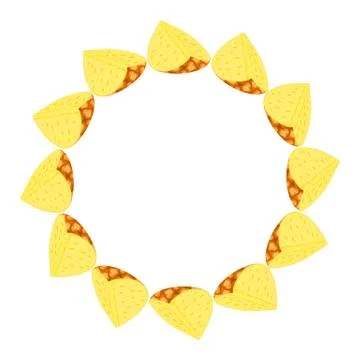 Wreath from cut slice pineapple with space for text. Cartoon organic sweet fo Stock Illustration