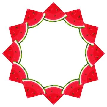 Wreath from cut slice watermelon with space for text. Cartoon organic sweet f Stock Illustration