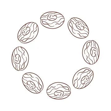 Wreath with donut arranged in a decorative ring on a white background in line Stock Illustration