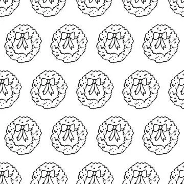 Wreath doodle seamless pattern. Winted holidays. Christmas design Stock Illustration