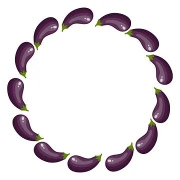 Wreath from Eggplants with Space for Text. Raw Ripe Aubergine. Vector. Stock Illustration