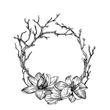 Wreath in engraving style Stock Illustration
