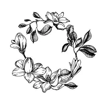 Wreath in engraving style Stock Illustration
