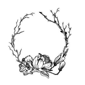 Wreath in engraving style Stock Illustration