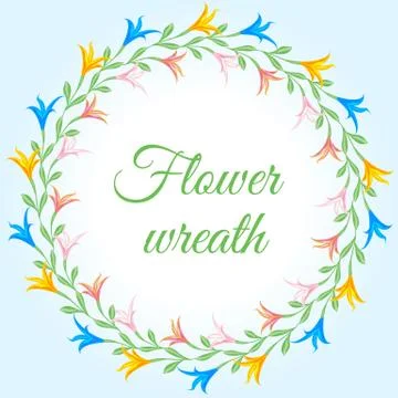 A wreath in the form of a circle of woven multicolored lilies. Vector Stock Illustration