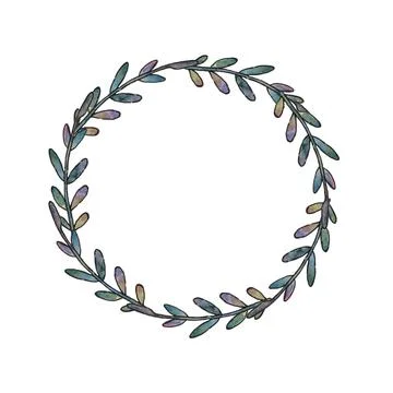 A wreath frame with branches on a white background. A frame with space for text. Stock Illustration