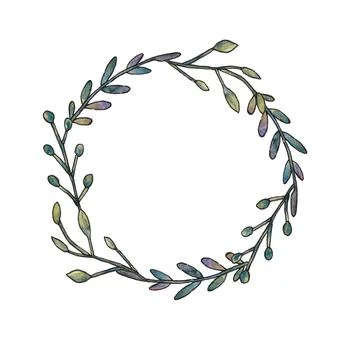 Wreath frame with branches on a white background. Frame with space for text. Stock Illustration
