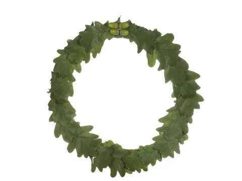 Wreath, frame made of oak leaves with acorns isolated on white background. Stock-Fotos