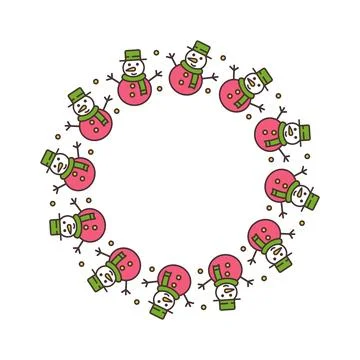 Wreath frame with a snowman. Vector illustration Stock Illustration