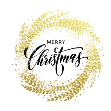 Wreath garland of leaf pattern glitter decoration Merry Christmas greeting Illustrazione stock