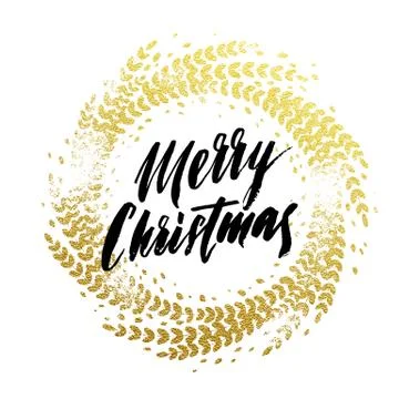 Wreath garland of leaf pattern glitter decoration Merry Christmas greeting Illustrazione stock
