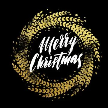 Wreath garland of leaf pattern glitter decoration Merry Christmas greeting Stock Illustration