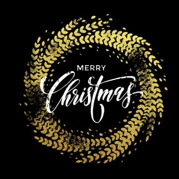 Wreath garland of leaf pattern glitter decoration Merry Christmas greeting Stock Illustration