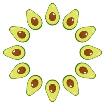 Wreath from half avocado with space for text. Cartoon organic sweet food. Sum Stock Illustration