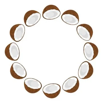 Wreath from half coconut with space for text. Cartoon organic sweet food. Sum Stock Illustration