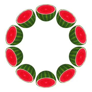 Wreath from half watermelon with space for text. Cartoon organic sweet food.  Stock Illustration