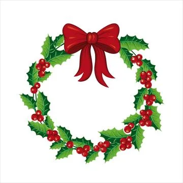 A wreath of holly with a red bow Stock Illustration