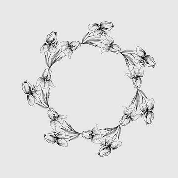 Wreath of irises. frame with iris flowers Illustrazione stock