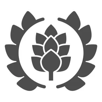 Wreath of leaves with hops solid icon, Craft beer concept, beer logo or banner Stock Illustration