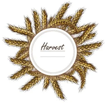 Wreath made of rye and wheat. 3d icon vector. Horizontal label. For design, logo Stock Illustration