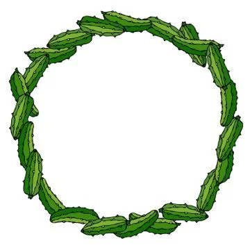 Wreath or Round Frame with Green Cucumbers or Gherkin. Fresh Ripe Vegetable.  Stock Illustration