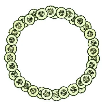 Wreath or Round Frame with Green Cucumbers or Gherkin Slices with Seeds. Fres Stock Illustration