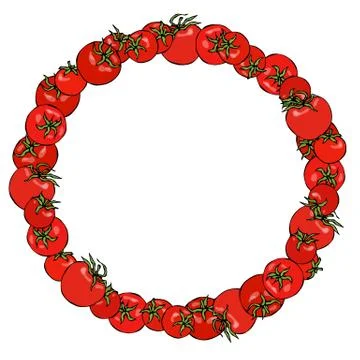 Wreath or Round Frame of Red Tomato. Fresh Ripe Vegetable. Healthy Vegetarian Stock Illustration