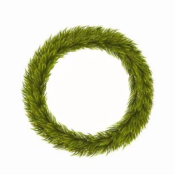 Wreath of pine branches isolated on white. Christmas round frame, template fo Stock Illustration