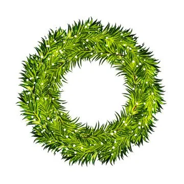 Wreath of pine tree branches on white background vector Stock Illustration